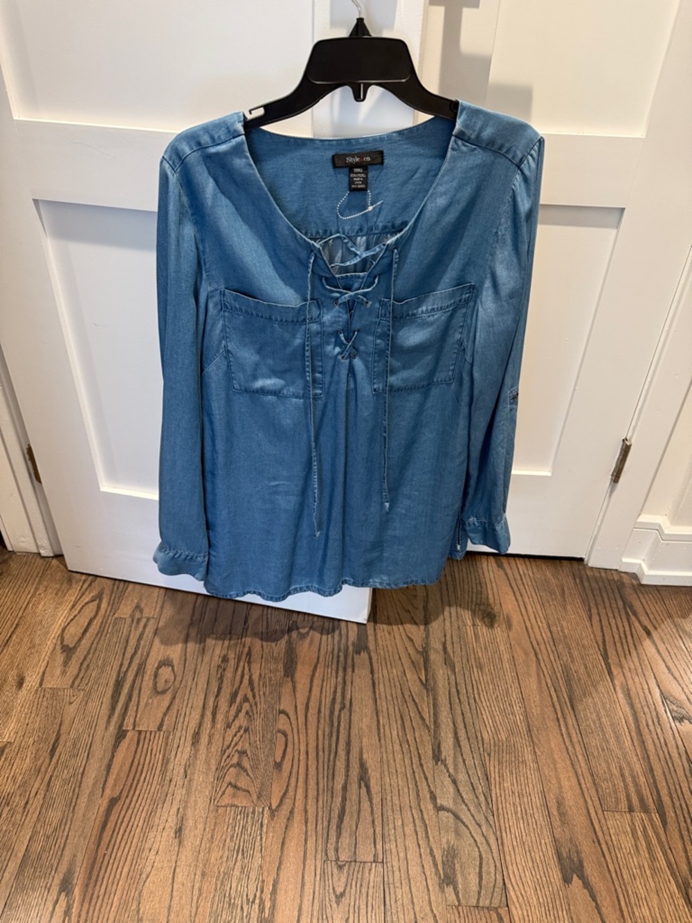 Style & Co. Light Blue Lace-Up Chambray Tunic